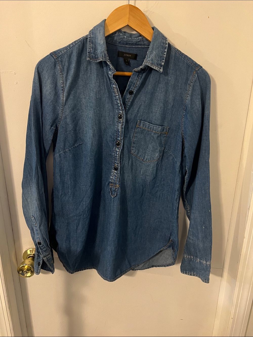 J. Crew womens  Medium Blue Denim three-quarter button pop over